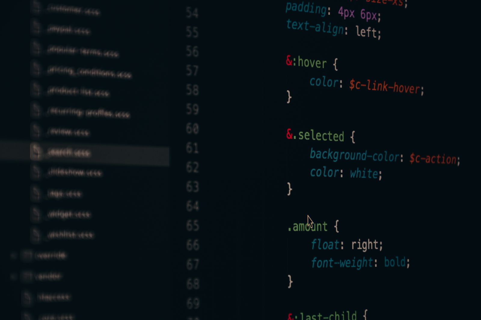 Close-up of CSS code on a code editor screen